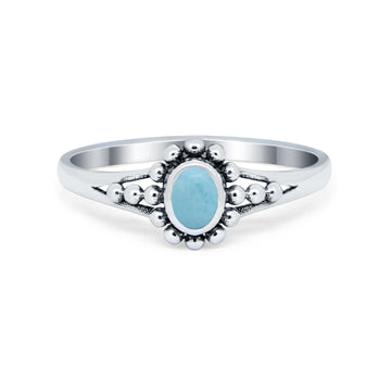 Bali Design Oxidized Style Simulated Larimar CZ Ring 925 Sterling Silver